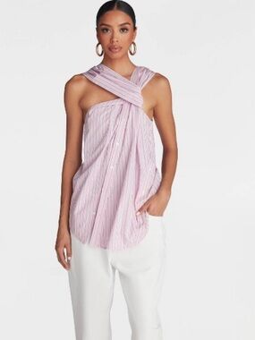 NWT KBB by KAHLANA The Twist Neck Shirt' - Pink Striped XL